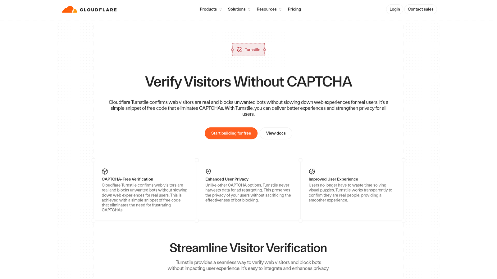 Screenshot of Cloudflare Turnstile website