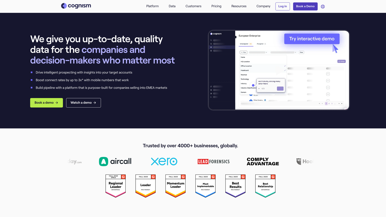 Screenshot of Cognism website