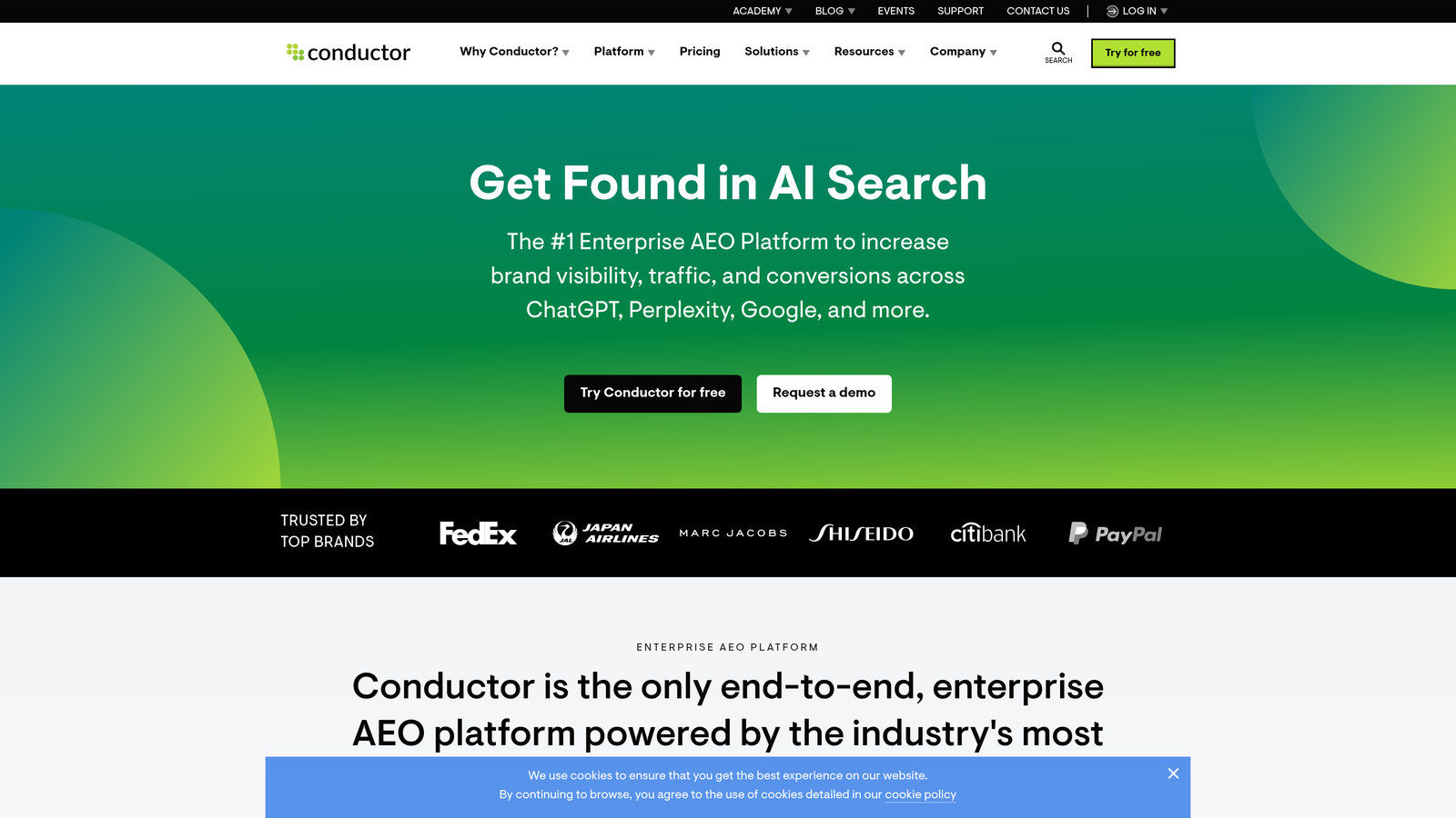Screenshot of Conductor website