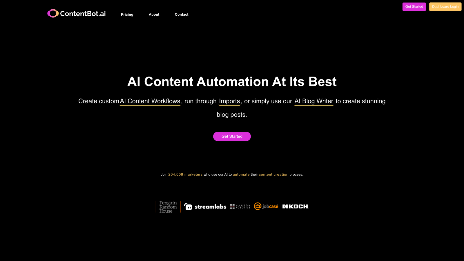 Screenshot of ContentBot website