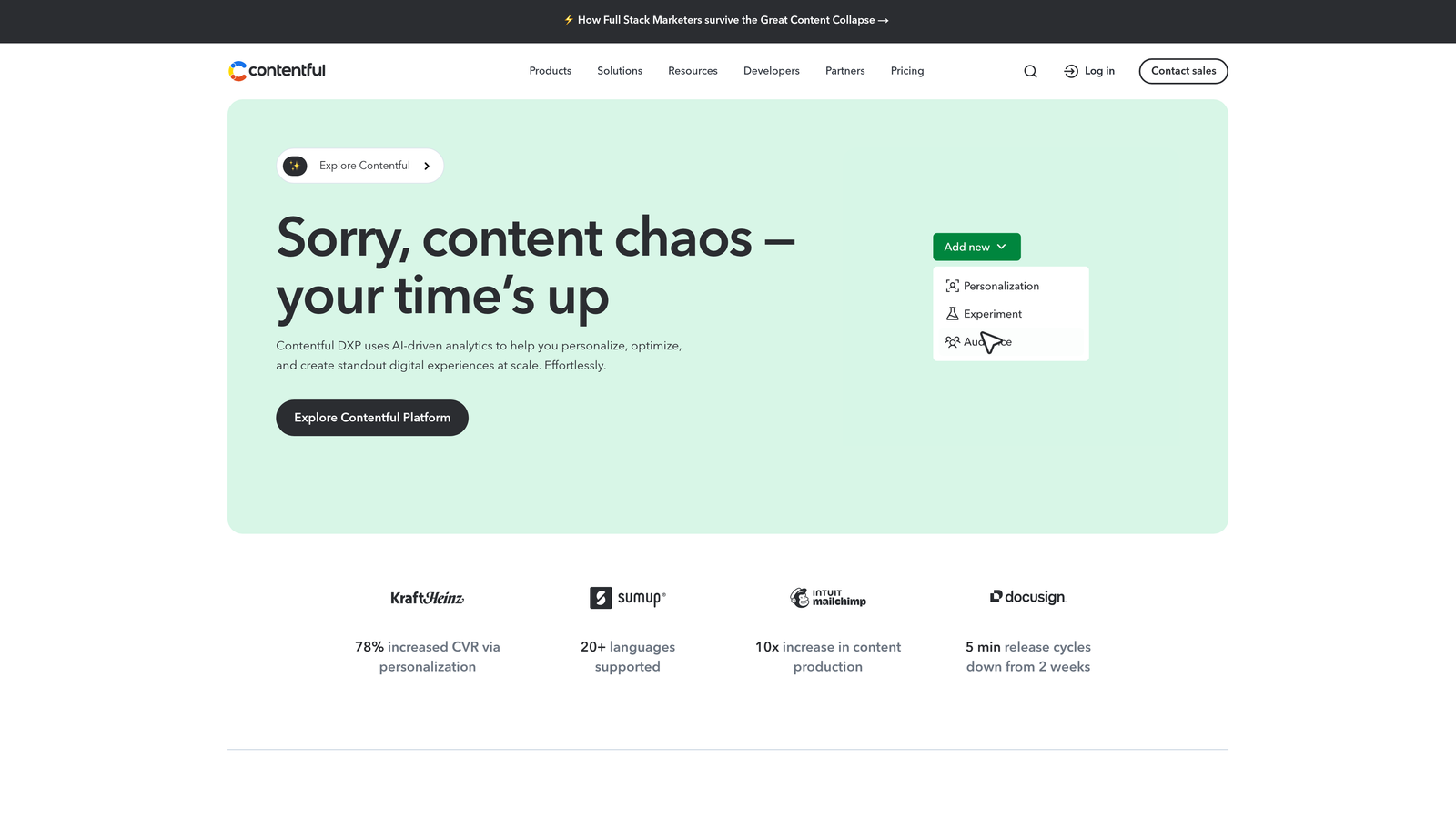 Screenshot of Contentful AI website