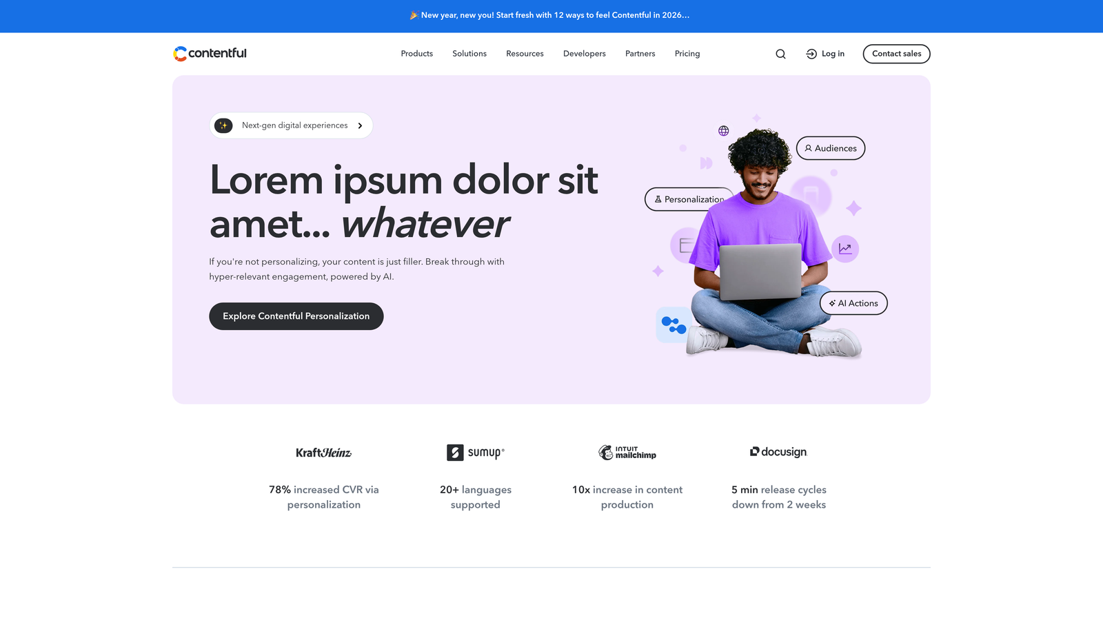 Screenshot of Contentful website homepage