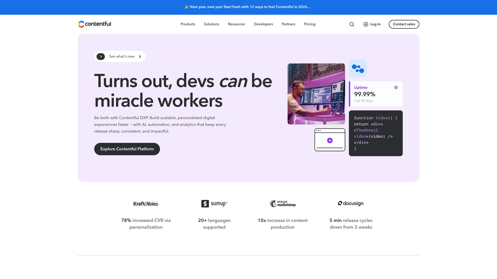 Screenshot of Contentful website homepage