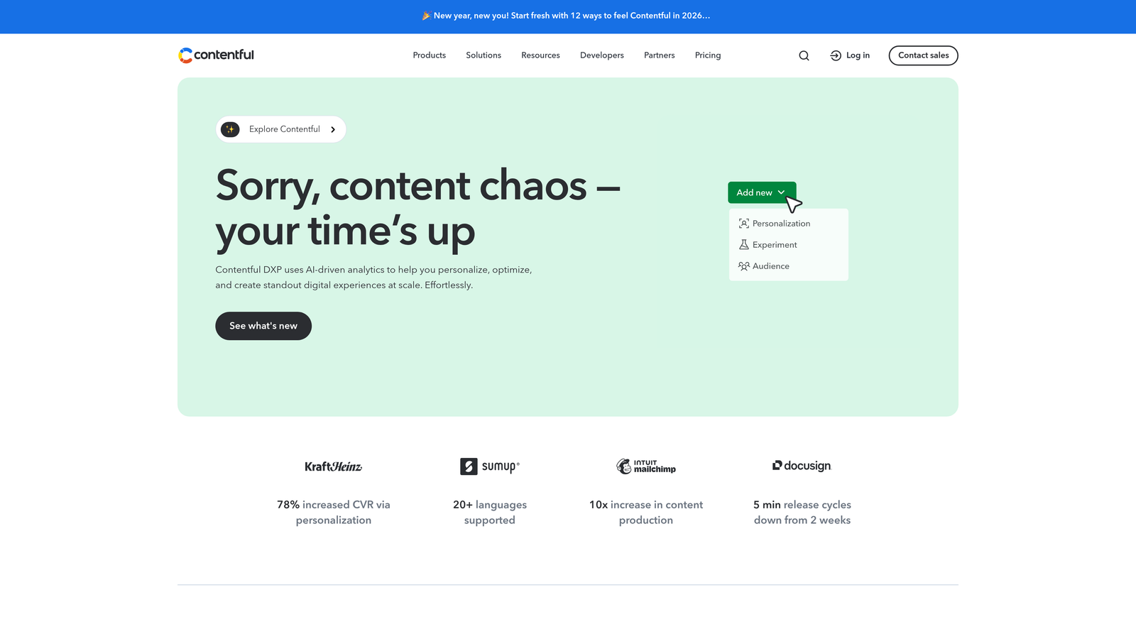 Screenshot of Contentful website homepage