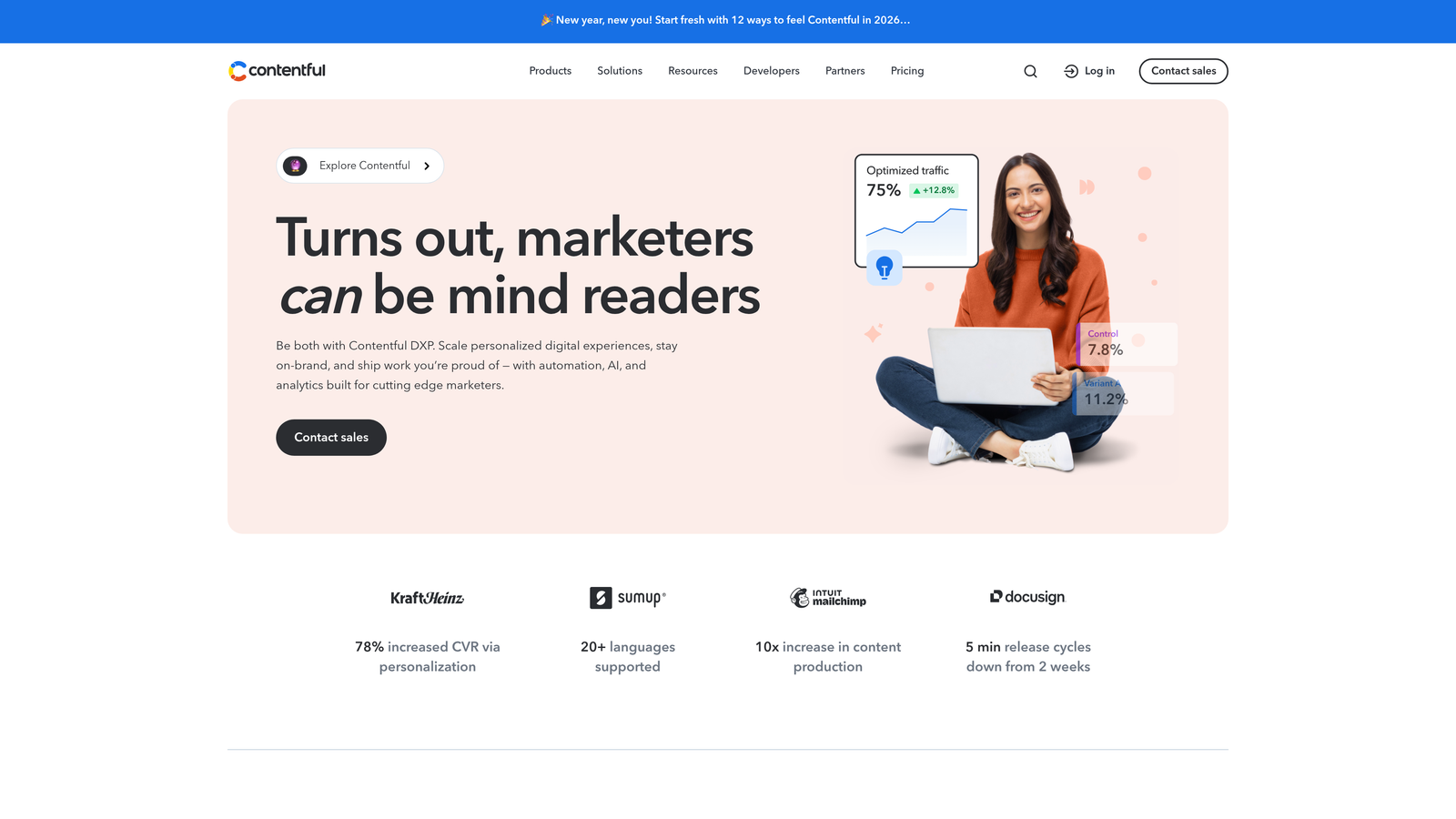 Screenshot of Contentful website homepage