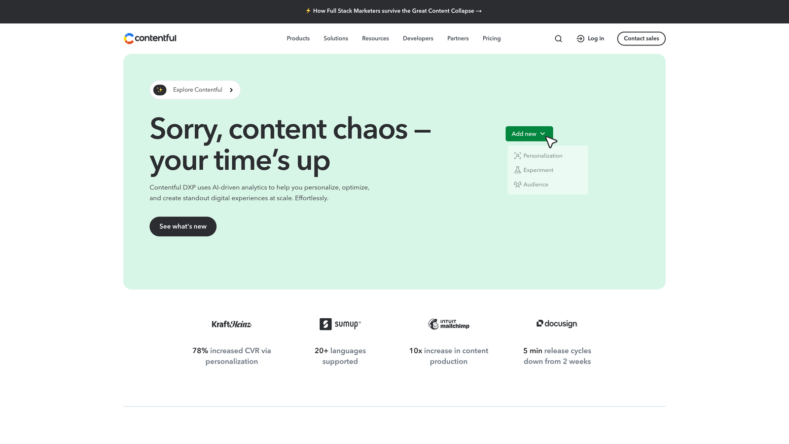 Screenshot of Contentful website