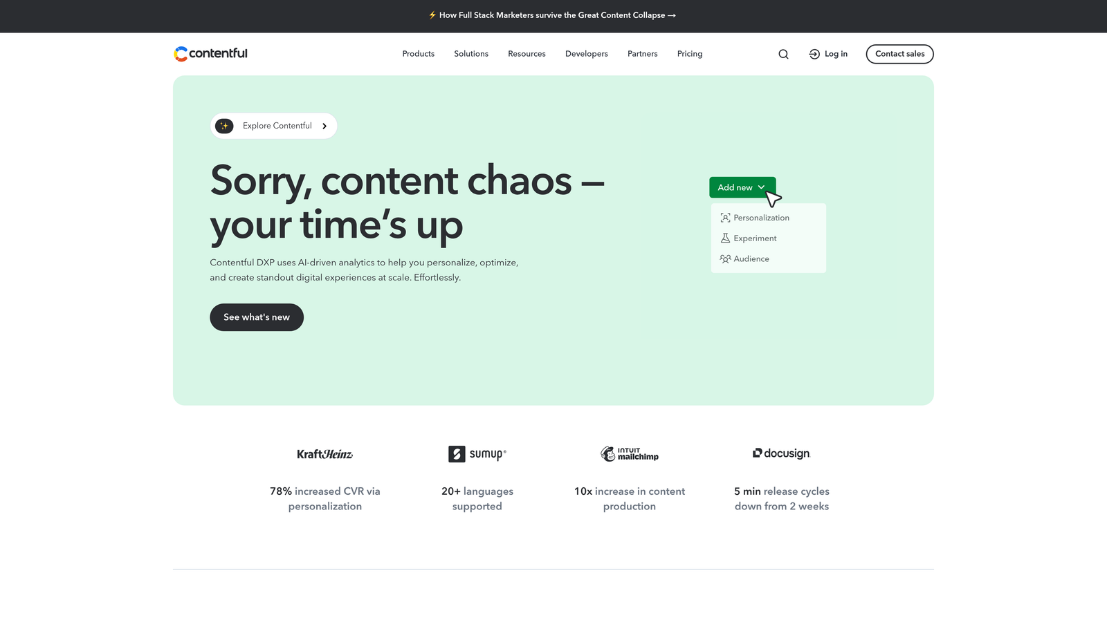 Screenshot of Contentful website