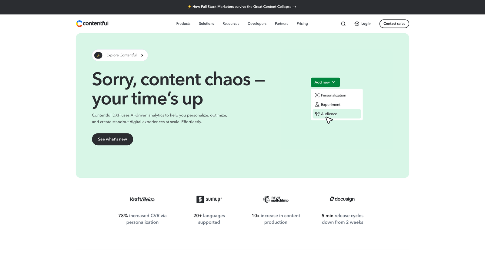 Screenshot of Contentful website