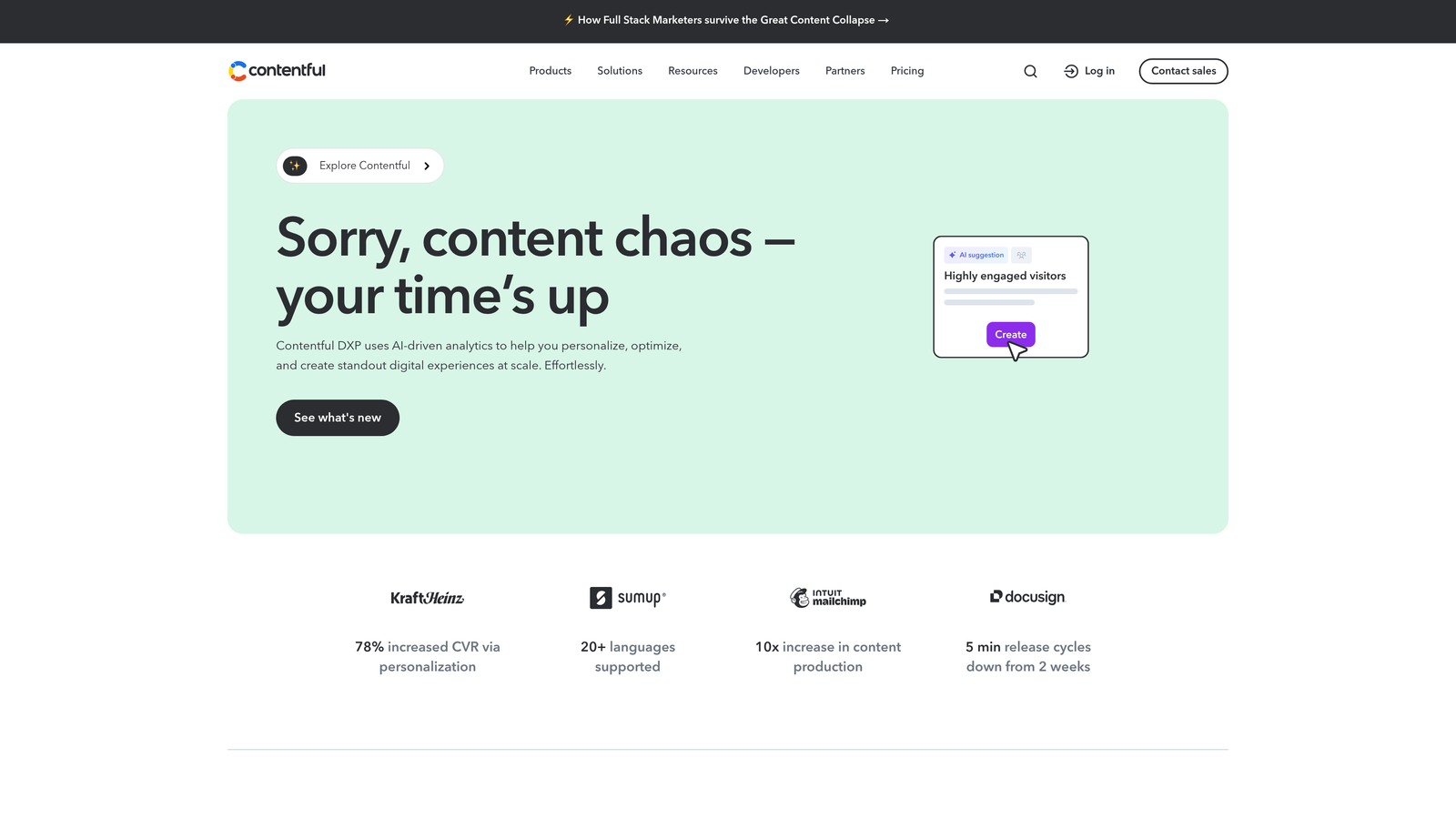 Screenshot of Contentful website