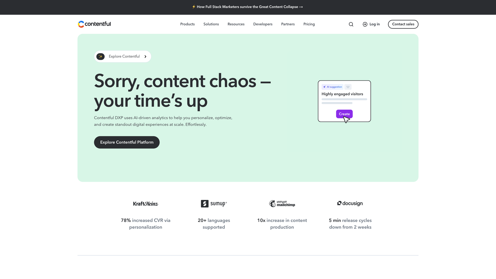 Screenshot of Contentful website