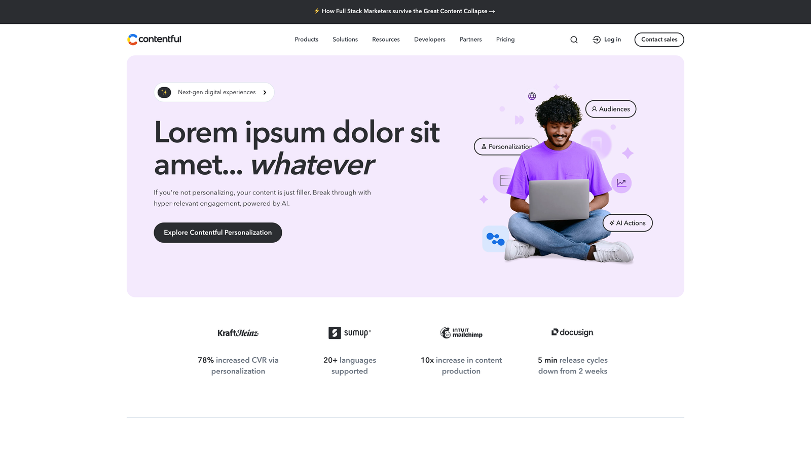 Screenshot of Contentful website