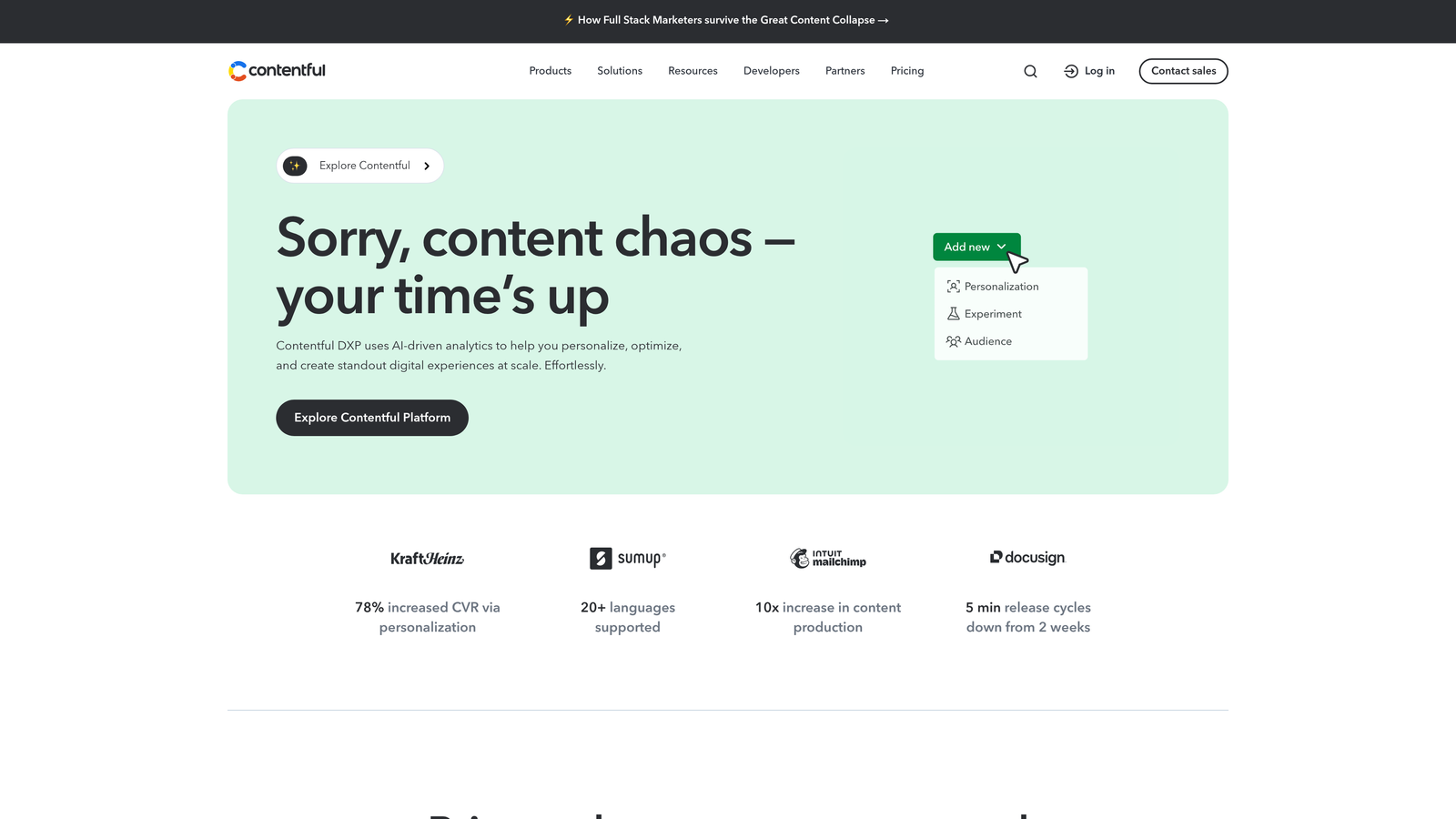 Screenshot of Contentful website