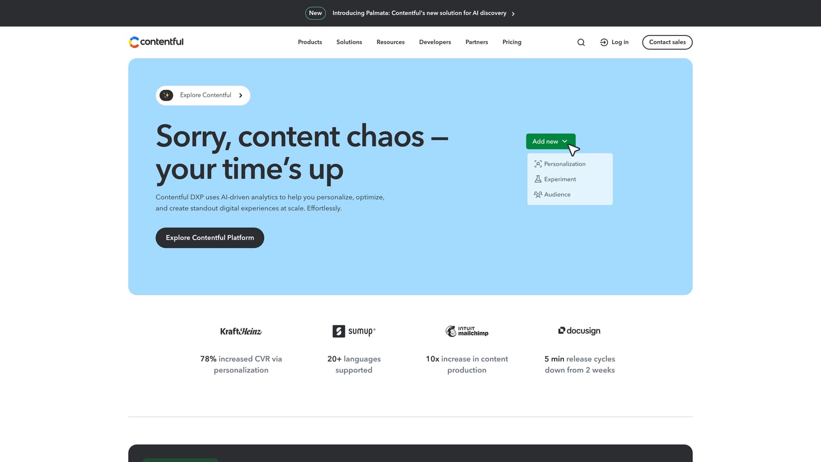 Screenshot of Contentful website