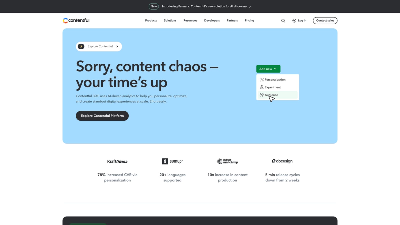 Screenshot of Contentful website