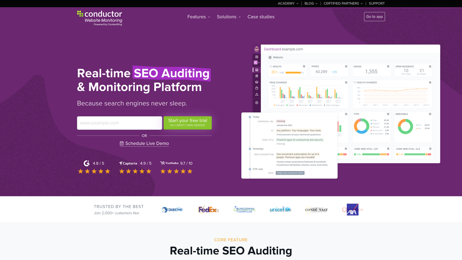 Screenshot of ContentKing website homepage
