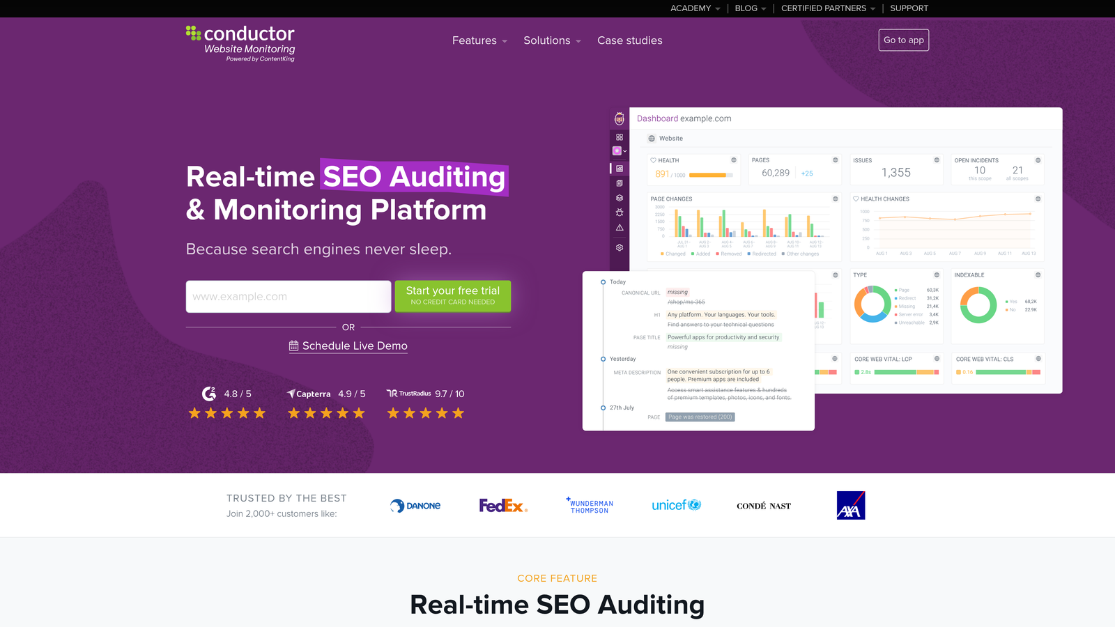 Screenshot of ContentKing website homepage
