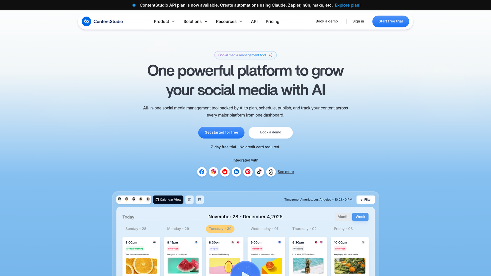 Screenshot of ContentStudio website