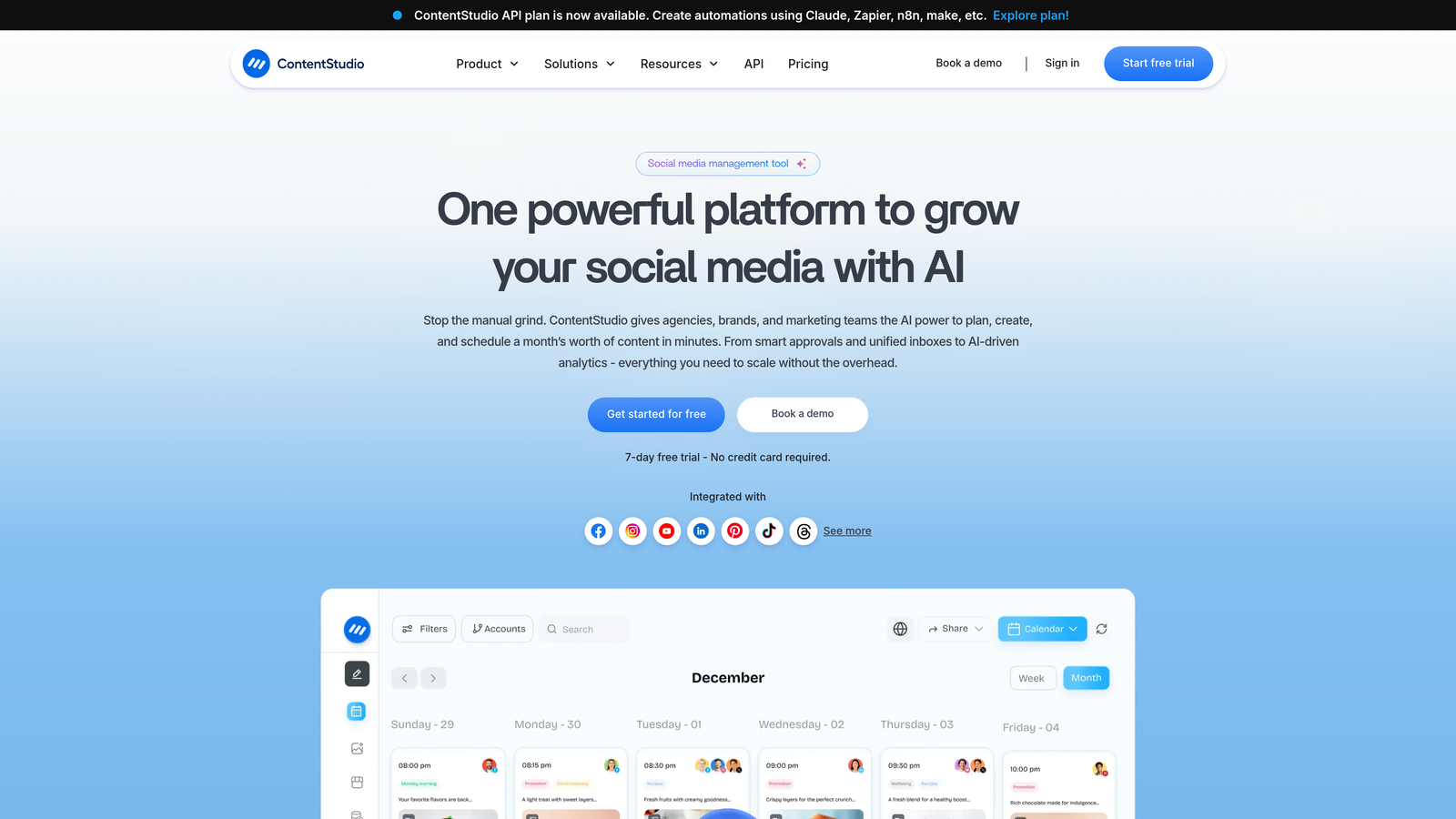 Screenshot of ContentStudio website