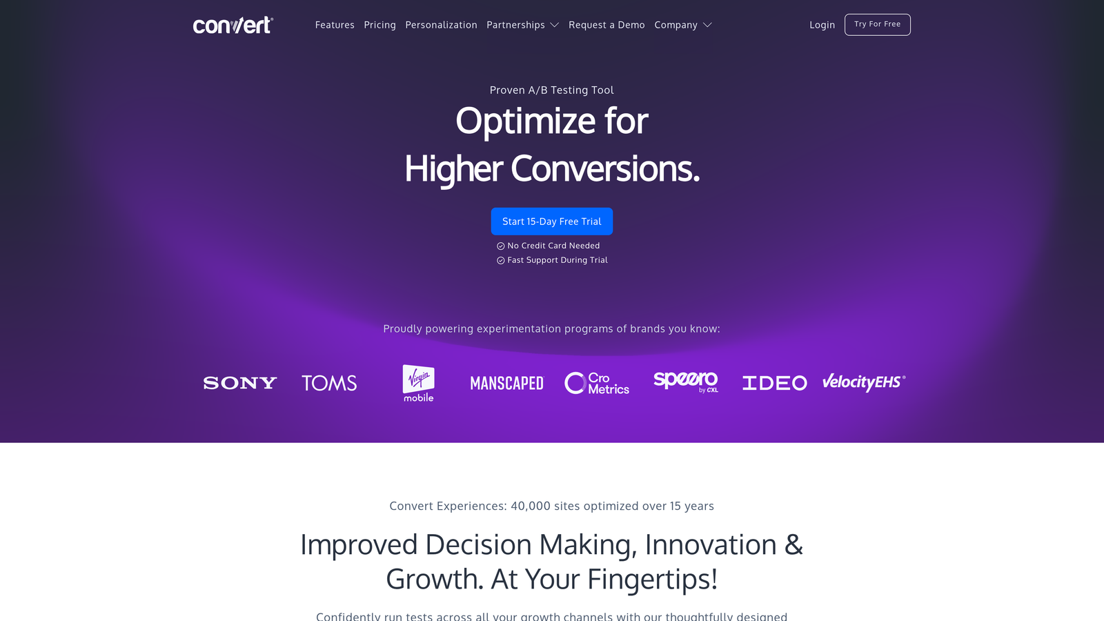 Screenshot of Convert website