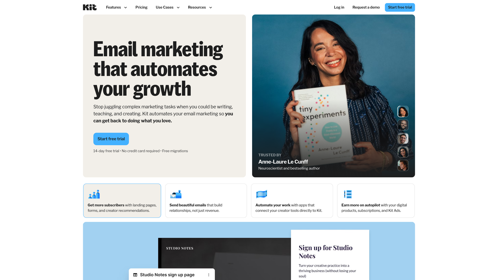 Screenshot of ConvertKit website homepage