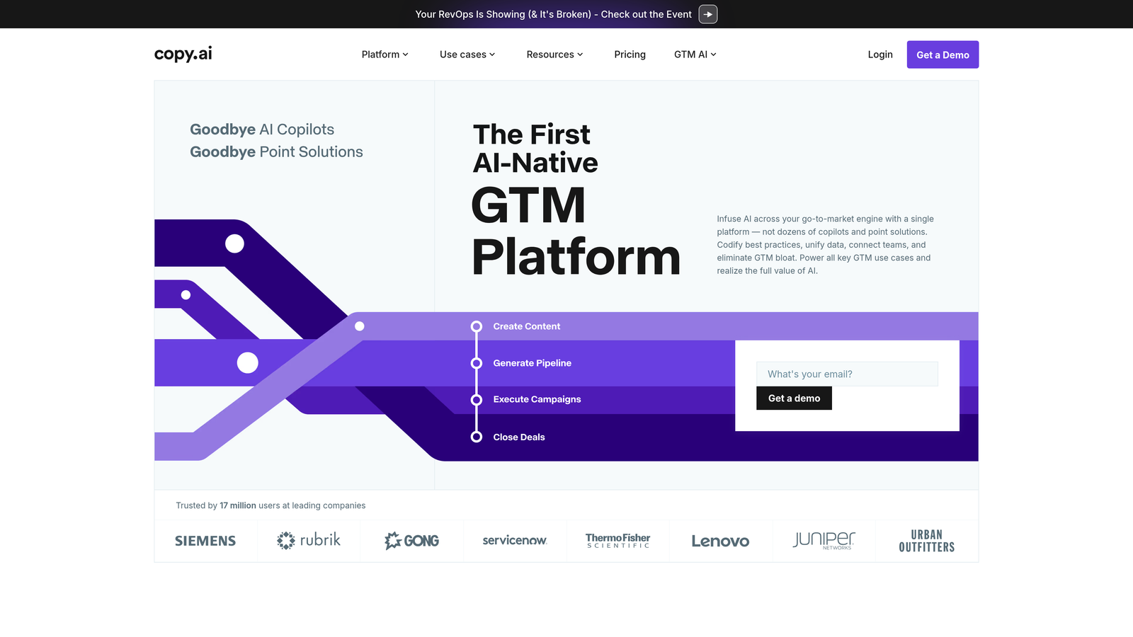 Screenshot of Copy.ai website homepage