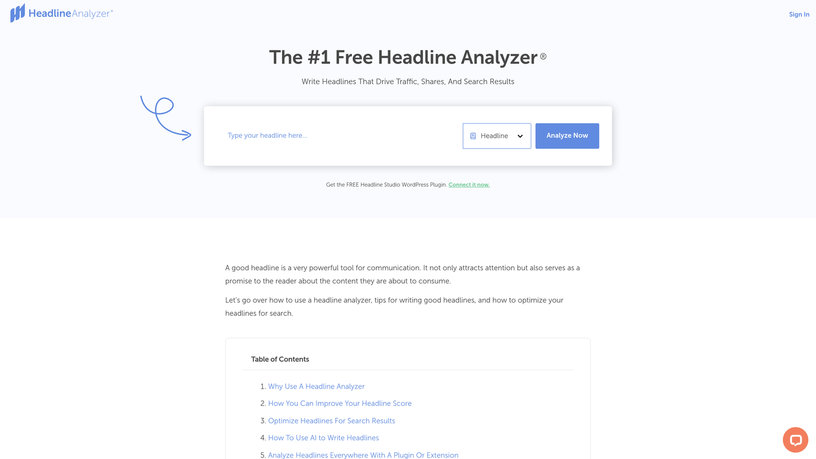 Screenshot of CoSchedule Headline Analyzer website