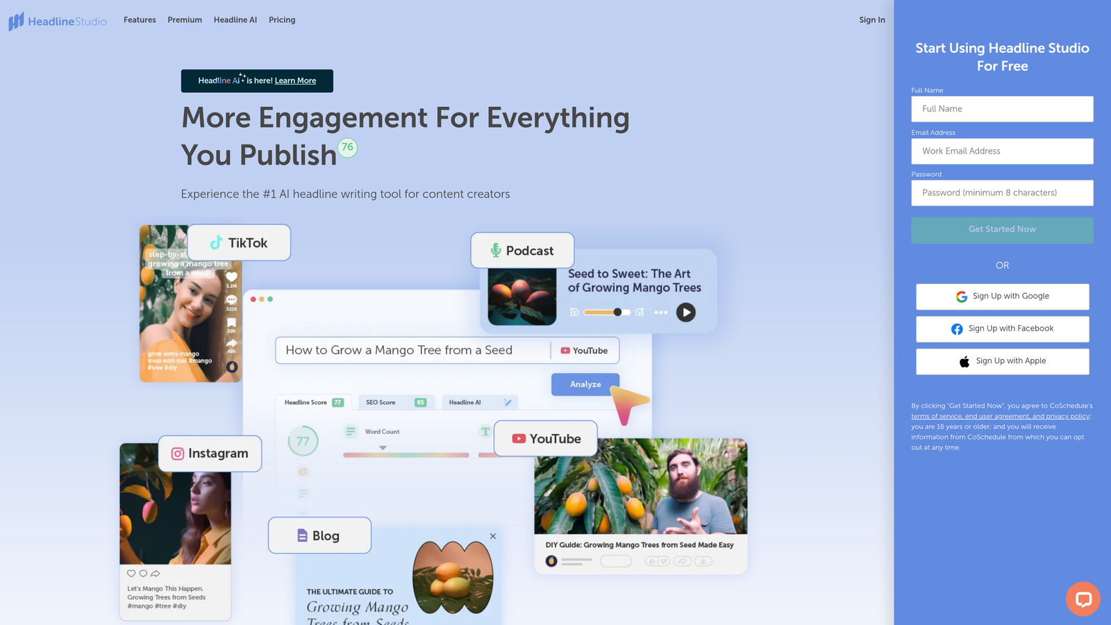 Screenshot of CoSchedule Headline Studio website
