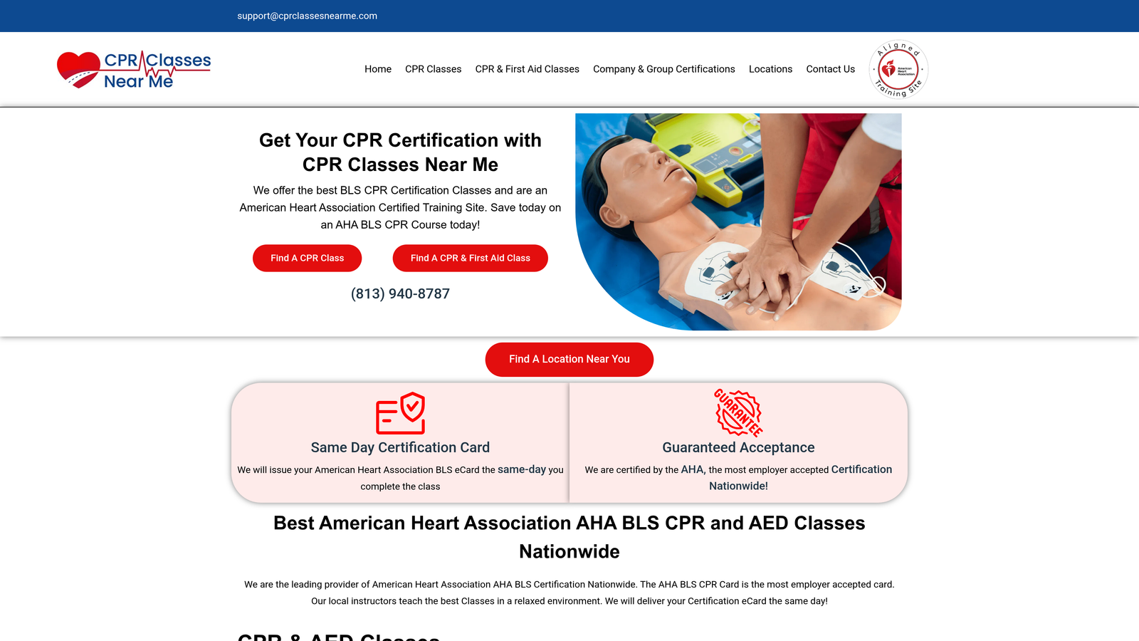 Screenshot of CPR Classes Near Me website