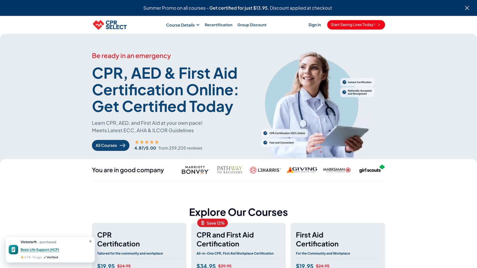 Screenshot of CPR Select website
