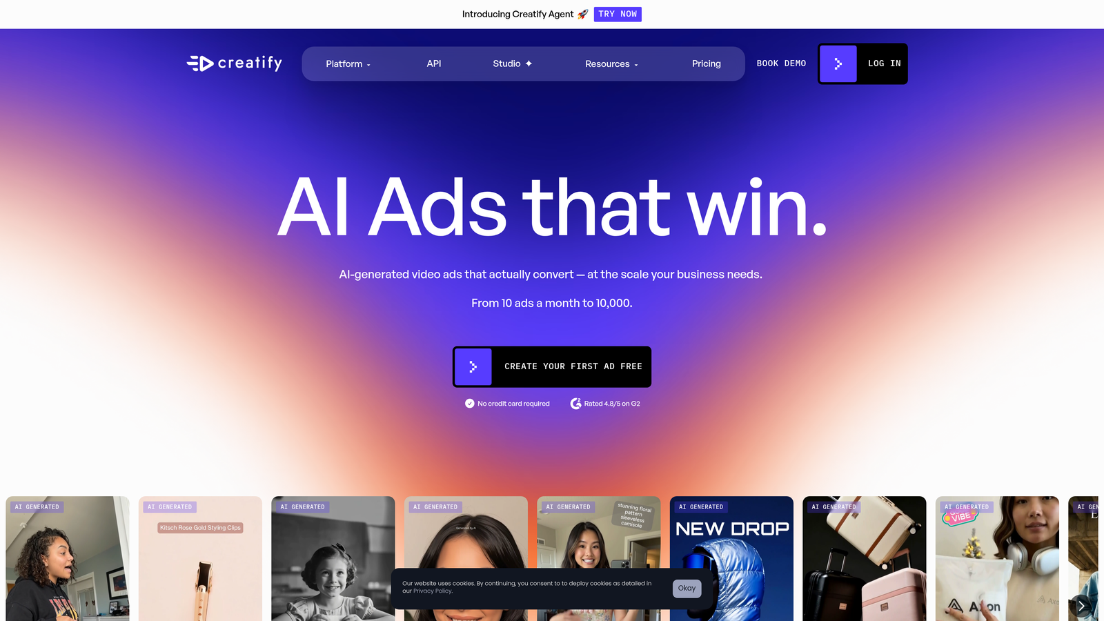 Screenshot of Creatify AI website