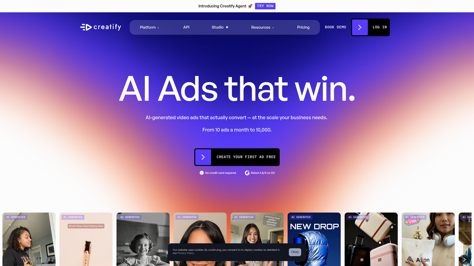 Screenshot of Creatify AI website