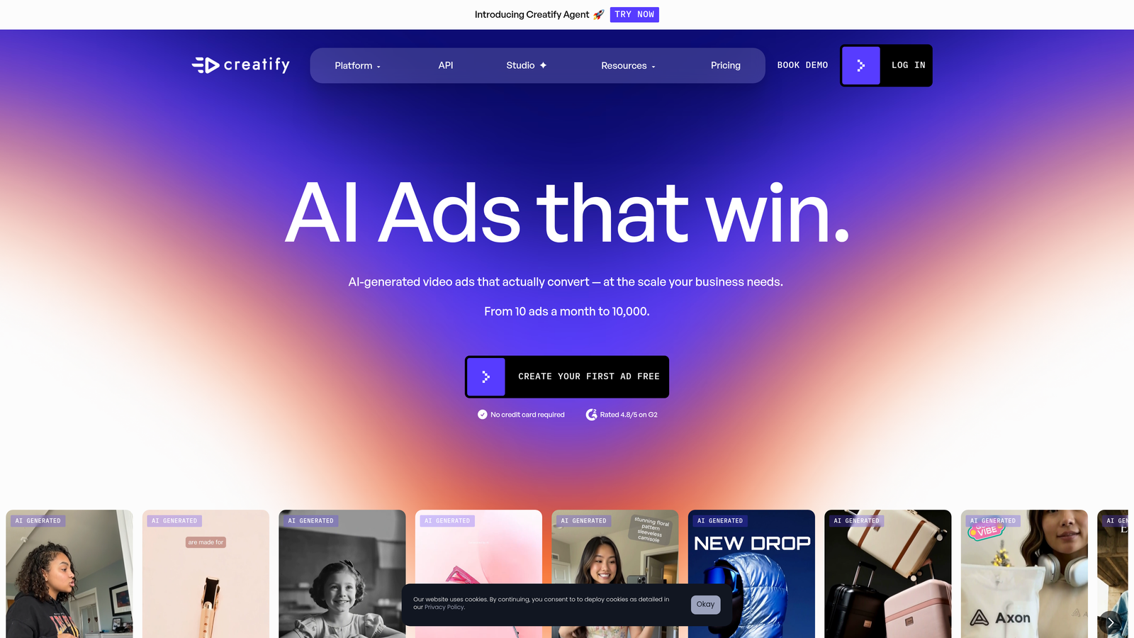Screenshot of Creatify AI website