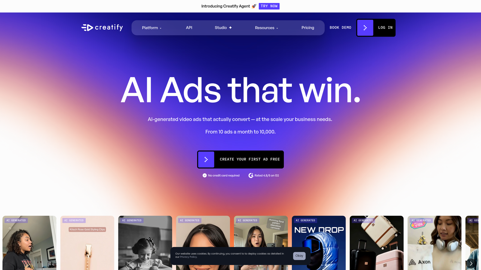 Screenshot of Creatify AI website