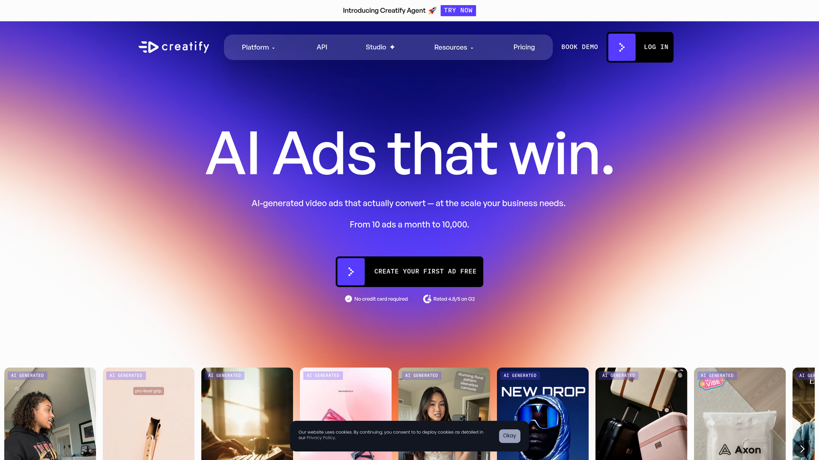 Screenshot of Creatify AI website