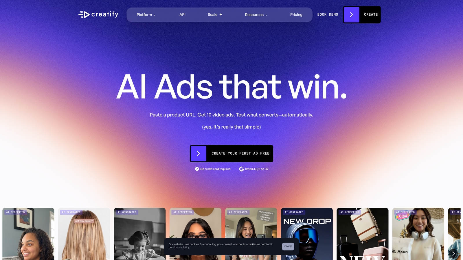 Screenshot of Creatify website