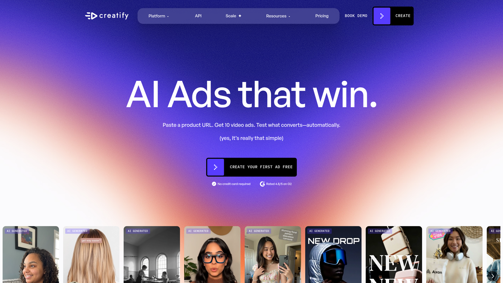 Screenshot of Creatify website