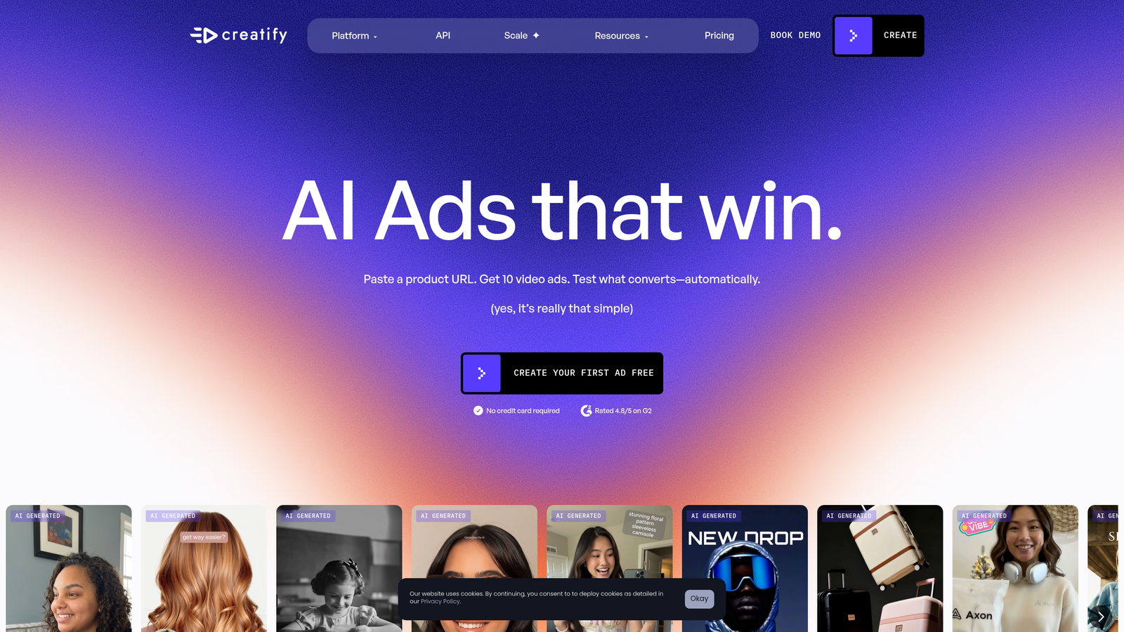 Screenshot of Creatify website