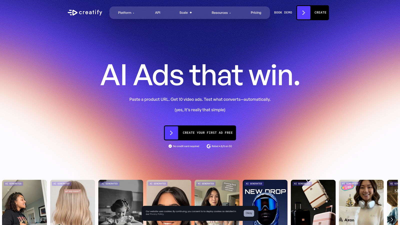 Screenshot of Creatify website