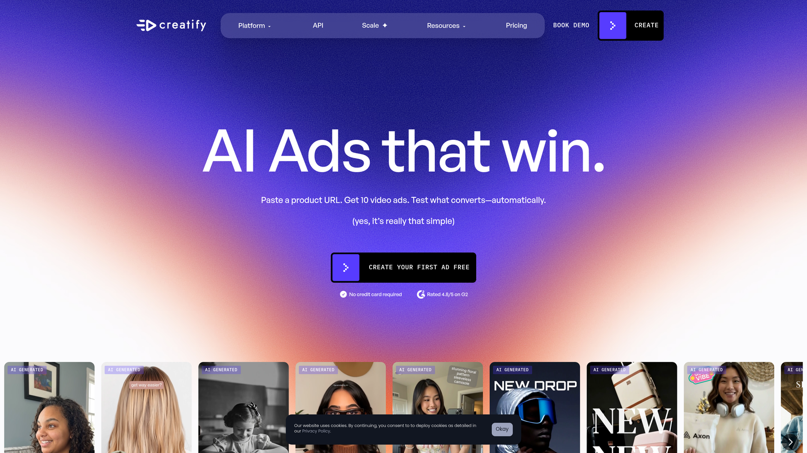 Screenshot of Creatify website