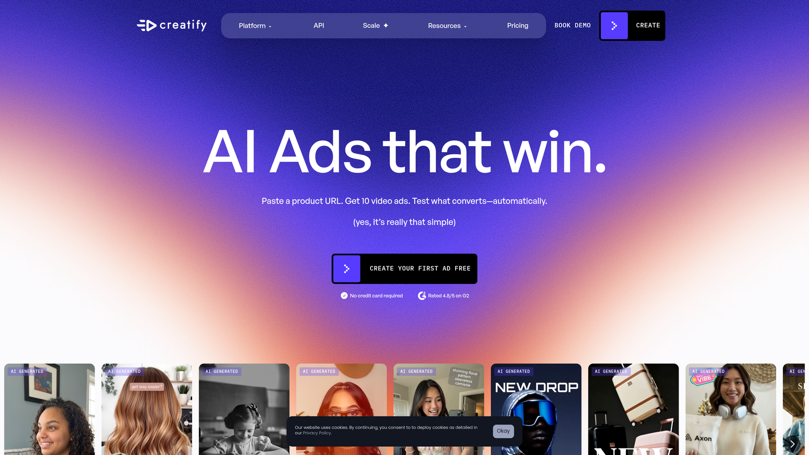 Screenshot of Creatify website