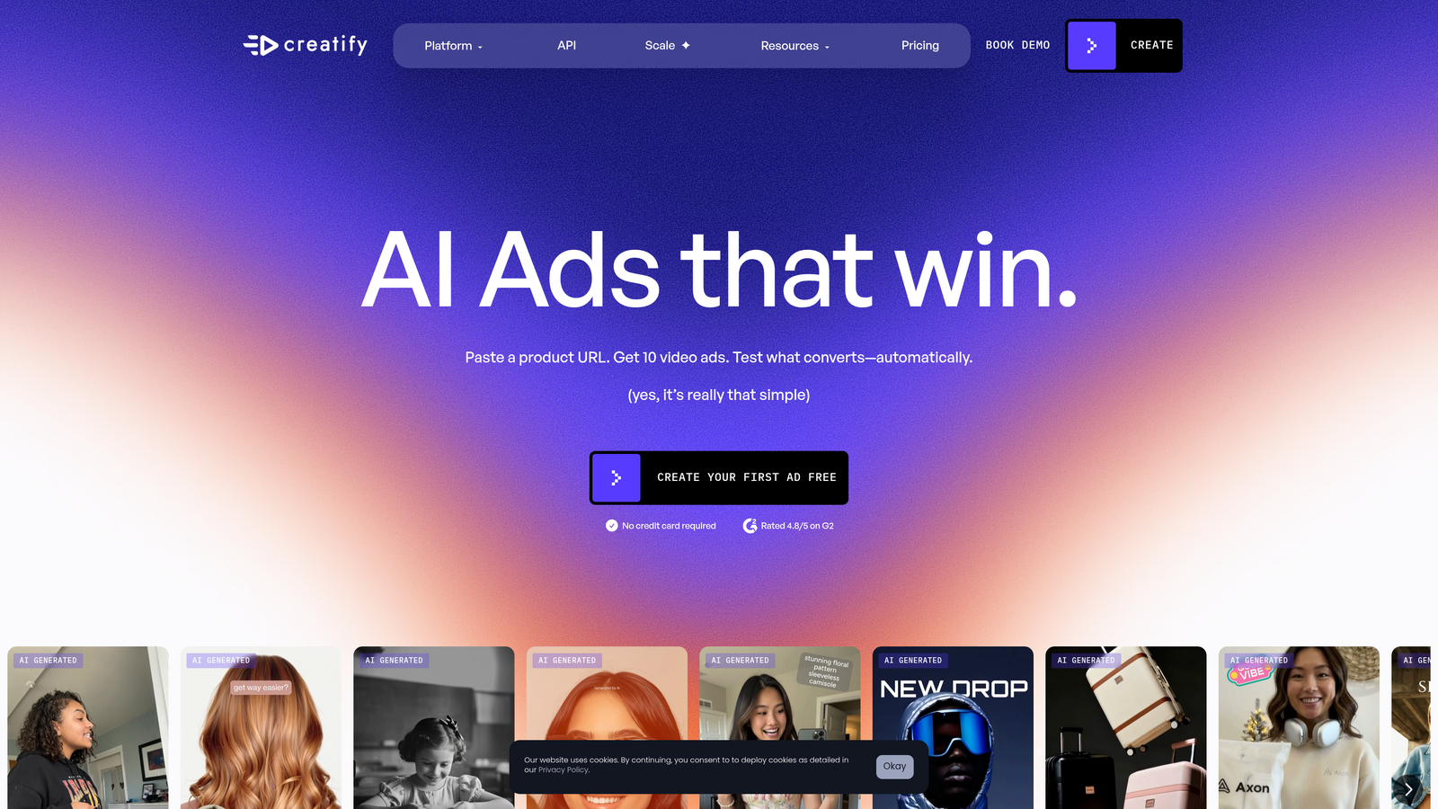 Screenshot of Creatify website