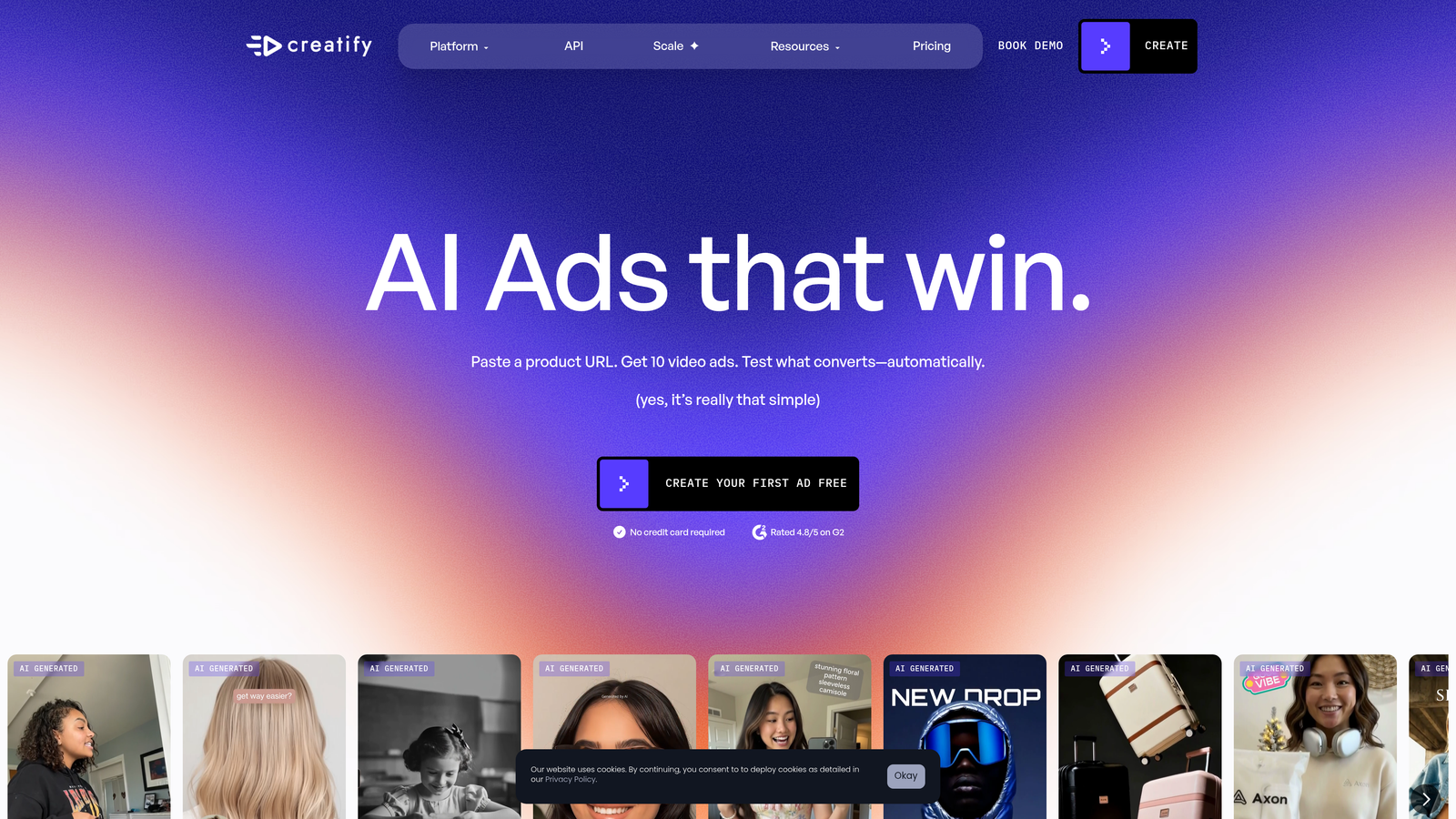 Screenshot of Creatify website