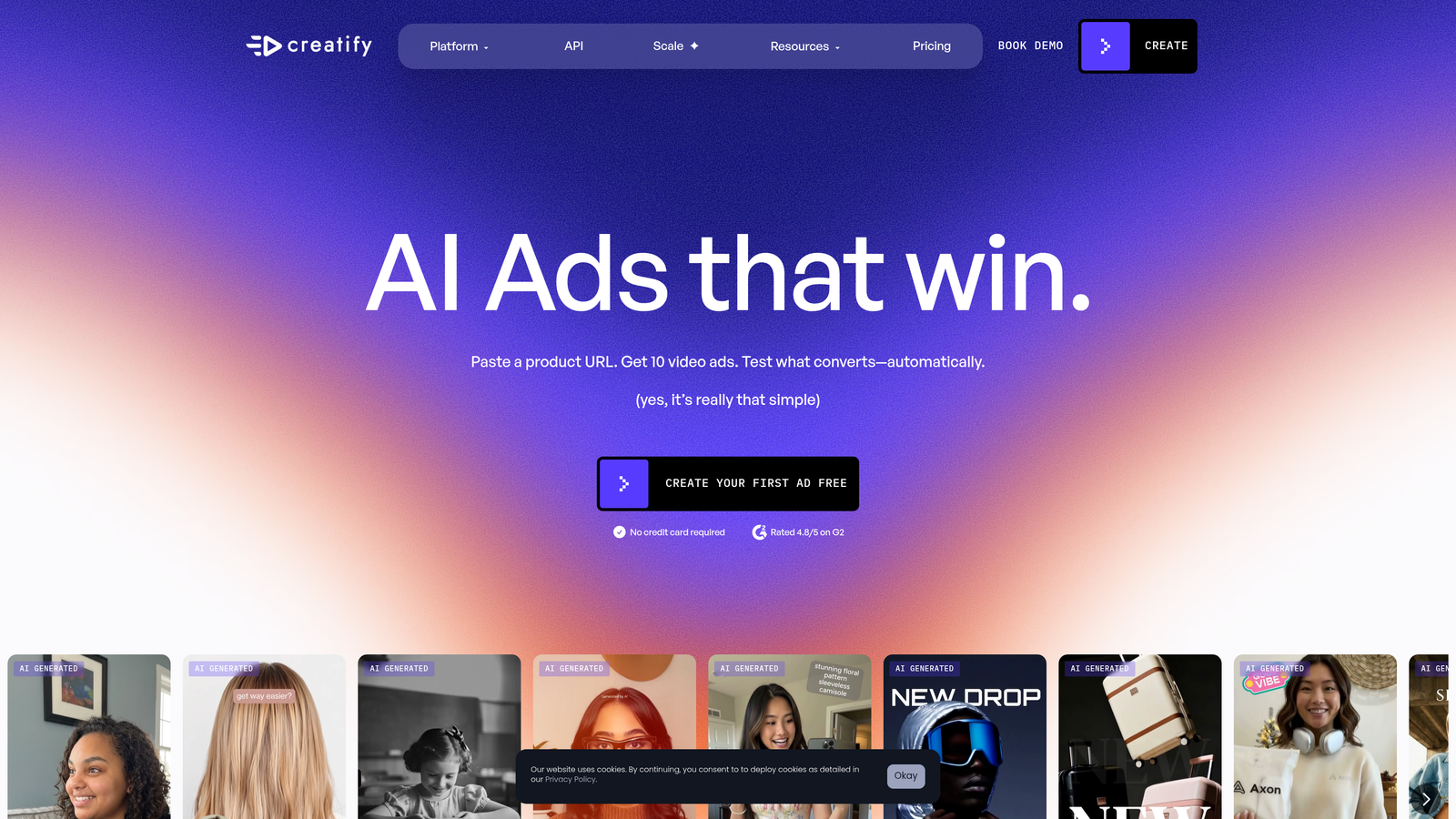 Screenshot of Creatify website