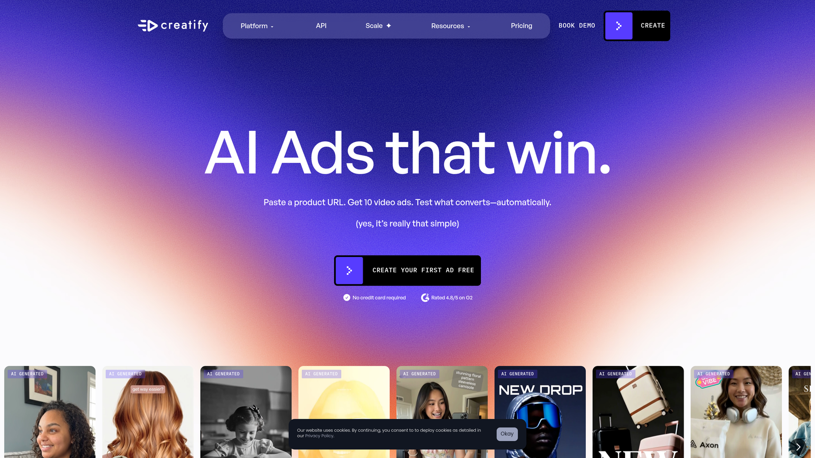 Screenshot of Creatify website