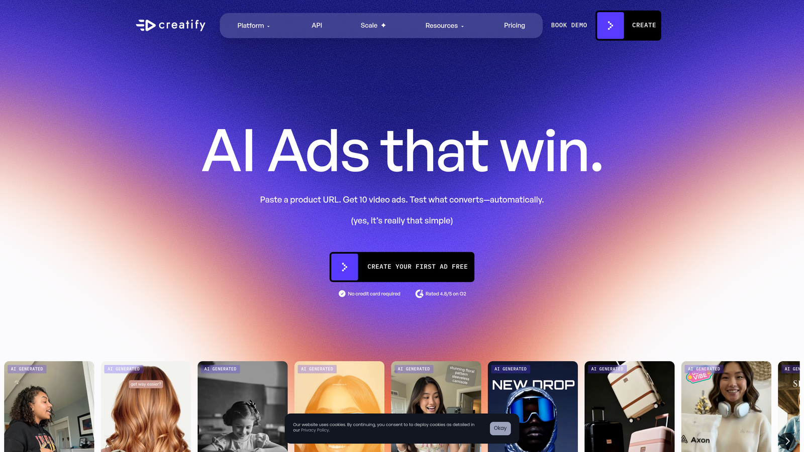 Screenshot of Creatify website