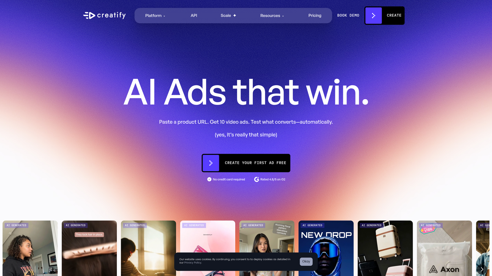 Screenshot of Creatify website