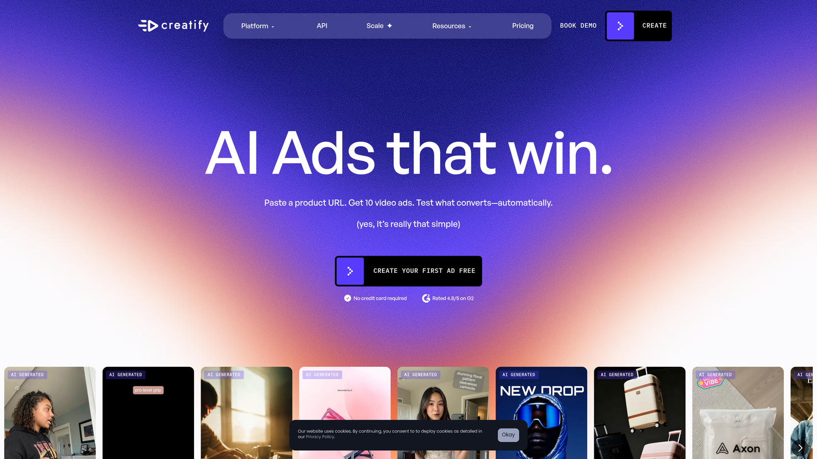 Screenshot of Creatify website