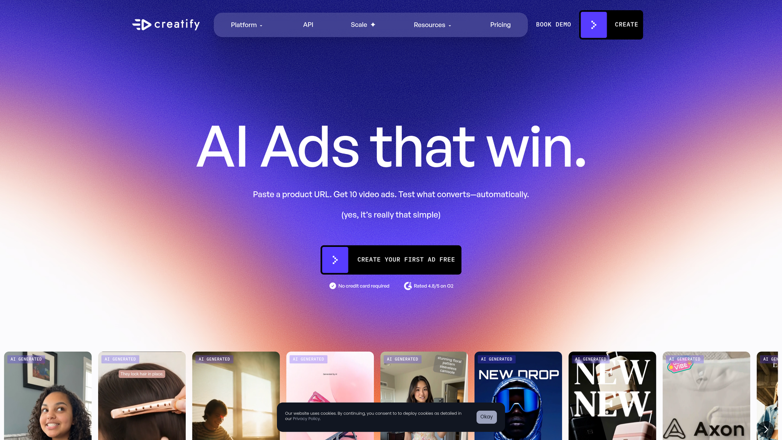 Screenshot of Creatify website