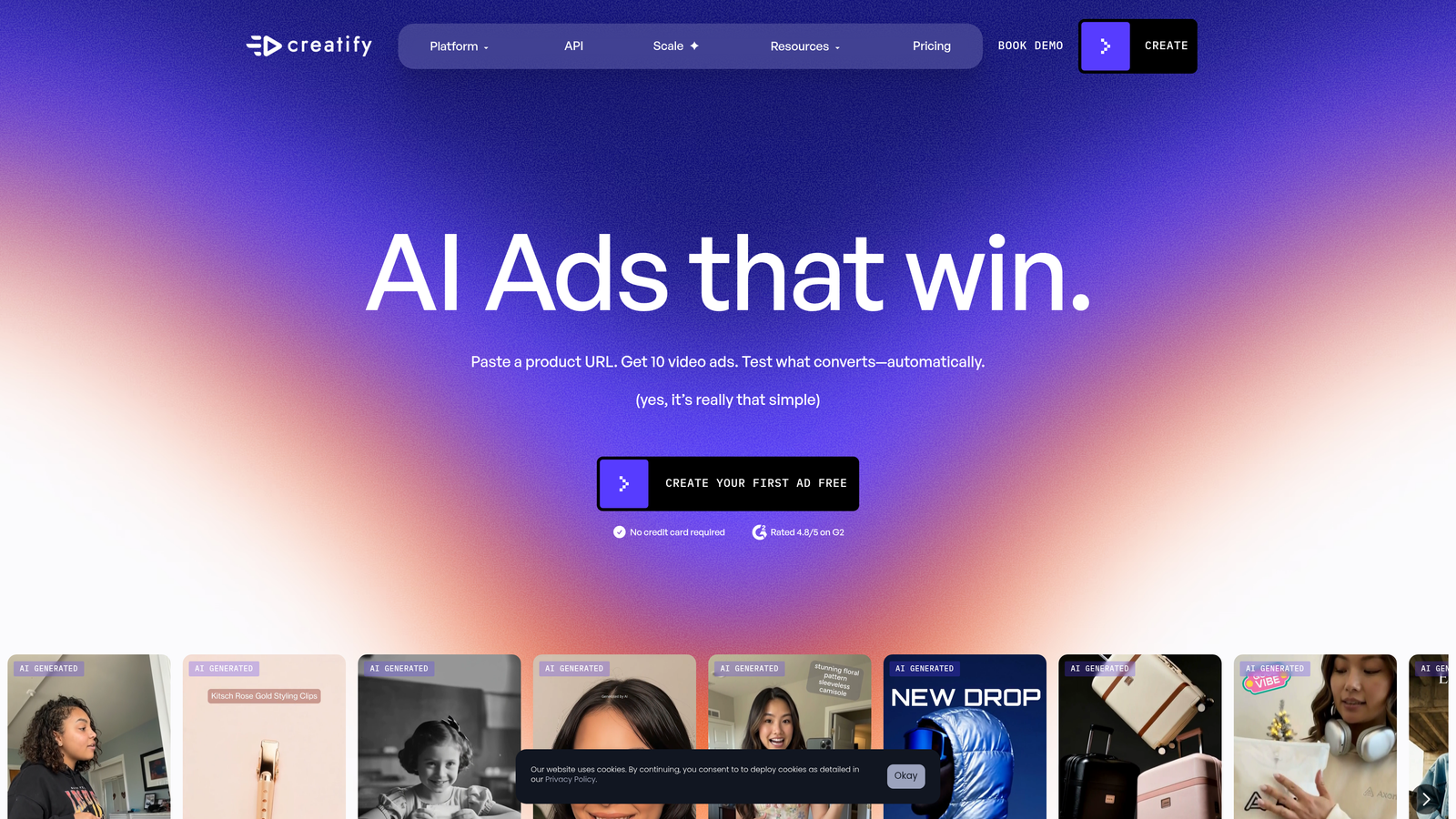 Screenshot of Creatify website