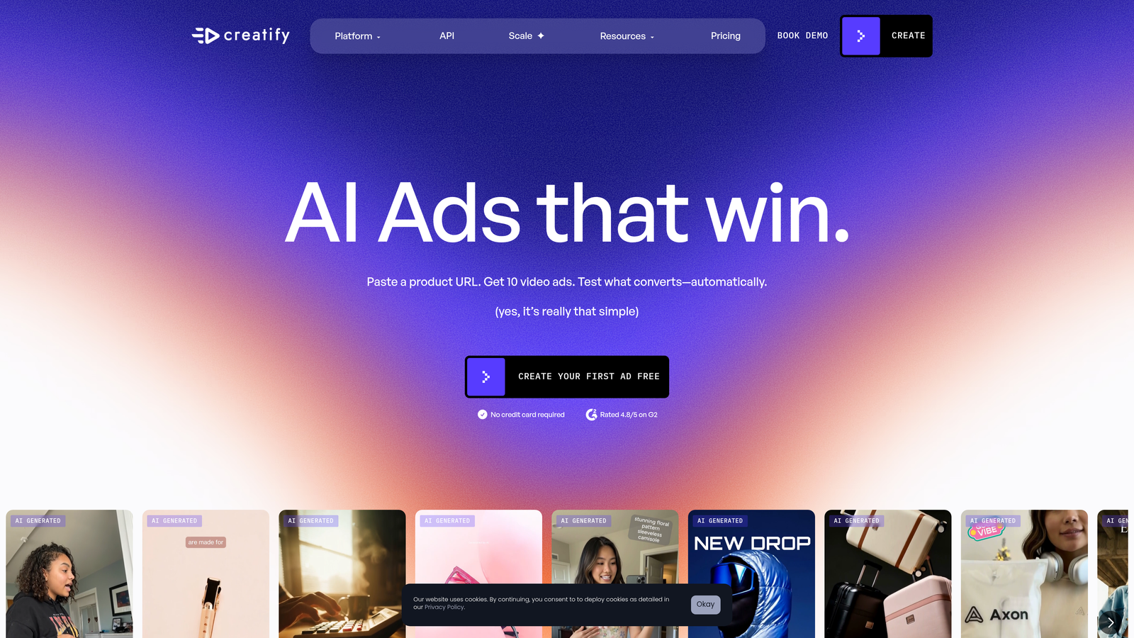Screenshot of Creatify website
